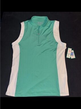 Lillie green Mint Green & White Sleeveless Zip Polo Tank